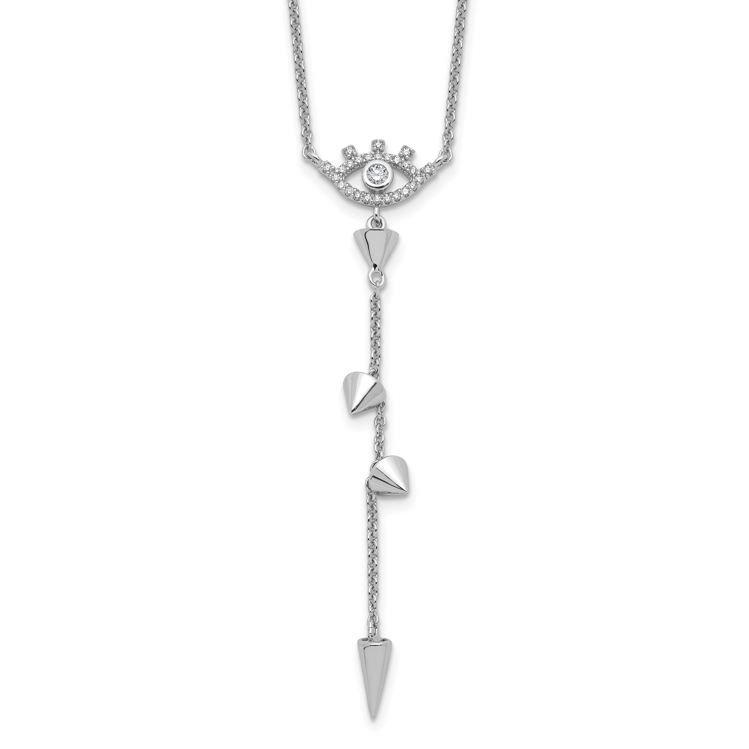 Pure Fire Sterling Silver Rhodium-Rhodium-Plated Evil Eye CZ 18in With 2 Inch Extention Necklac Main image