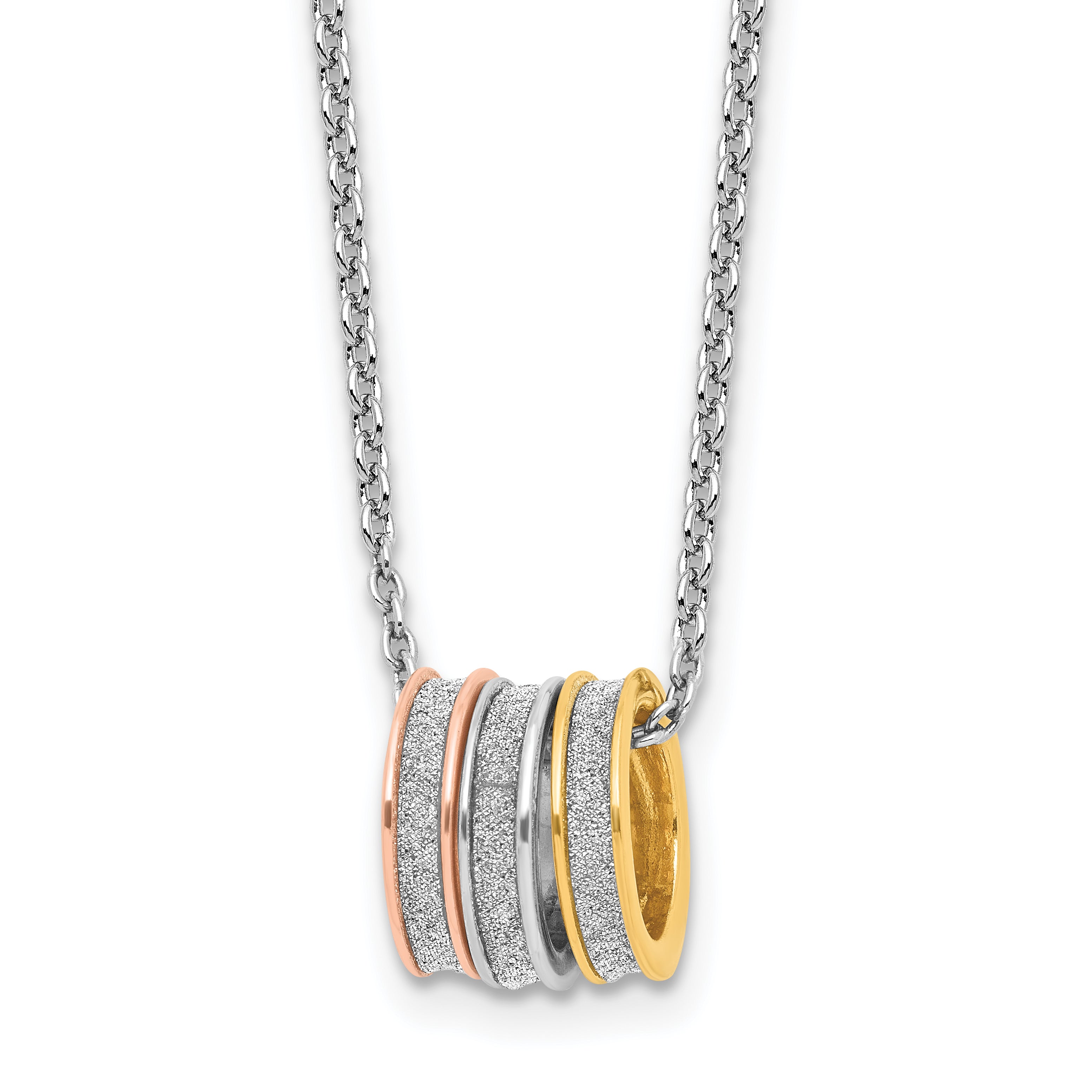 Sterling SilverRhodium-Rhodium-Plated Yell/Rose-tone Glitter Fabric With 2 Inch Extention Necklace