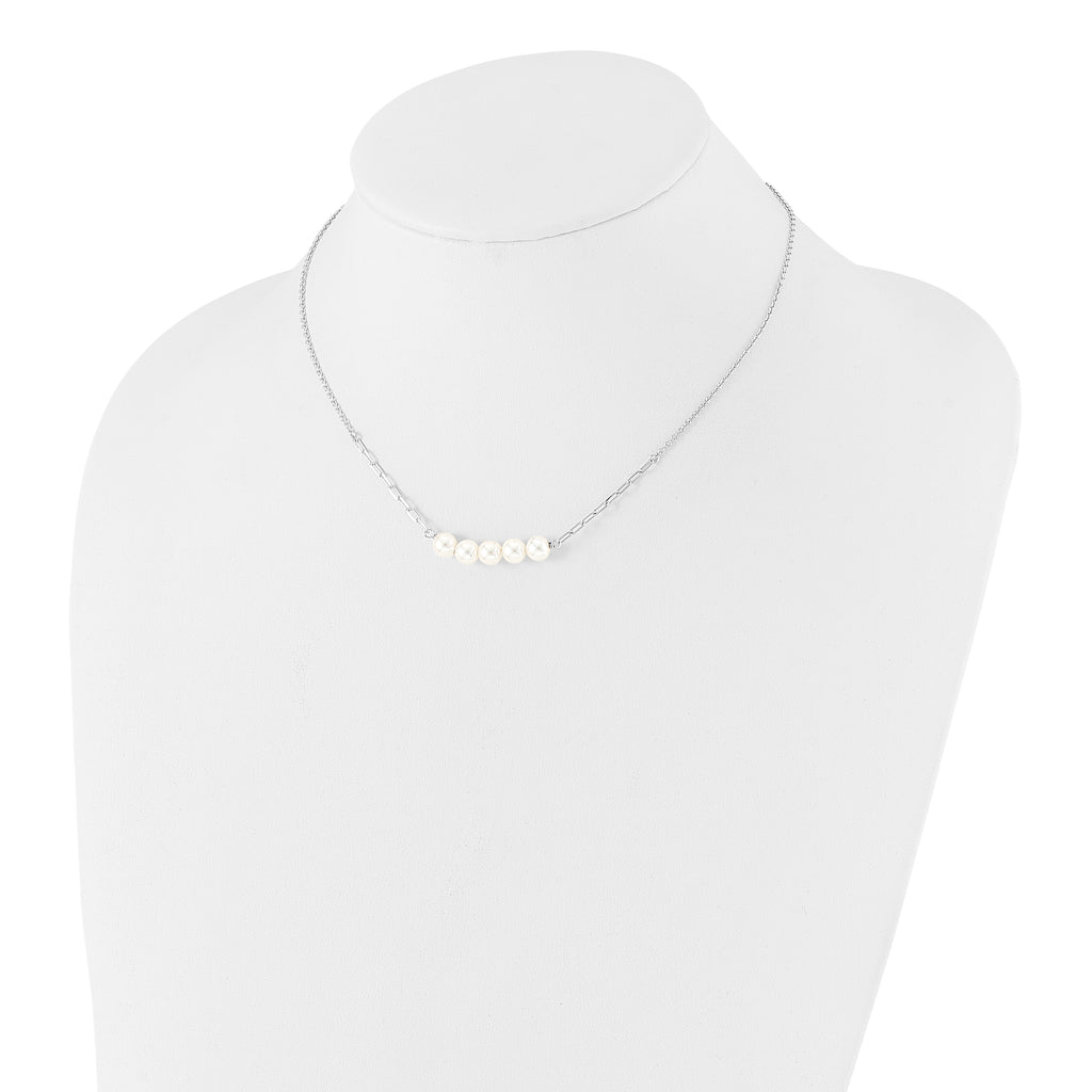 Sterling Silver Rhodium-plated Glass Pearl 16in w/2 in ext Necklace