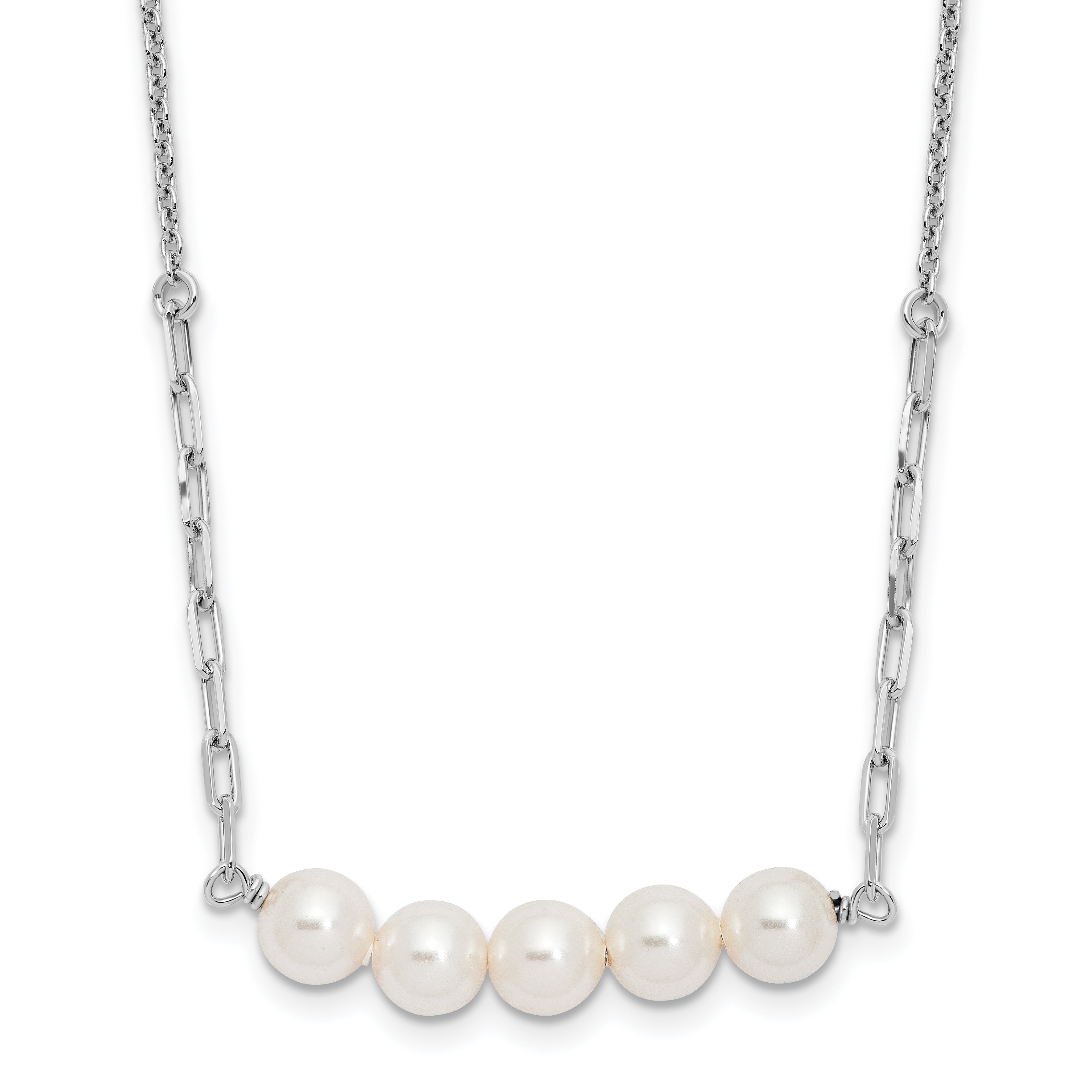 Sterling Silver Rhodium-plated Glass Pearl 16in w/2 in ext Necklace Main image