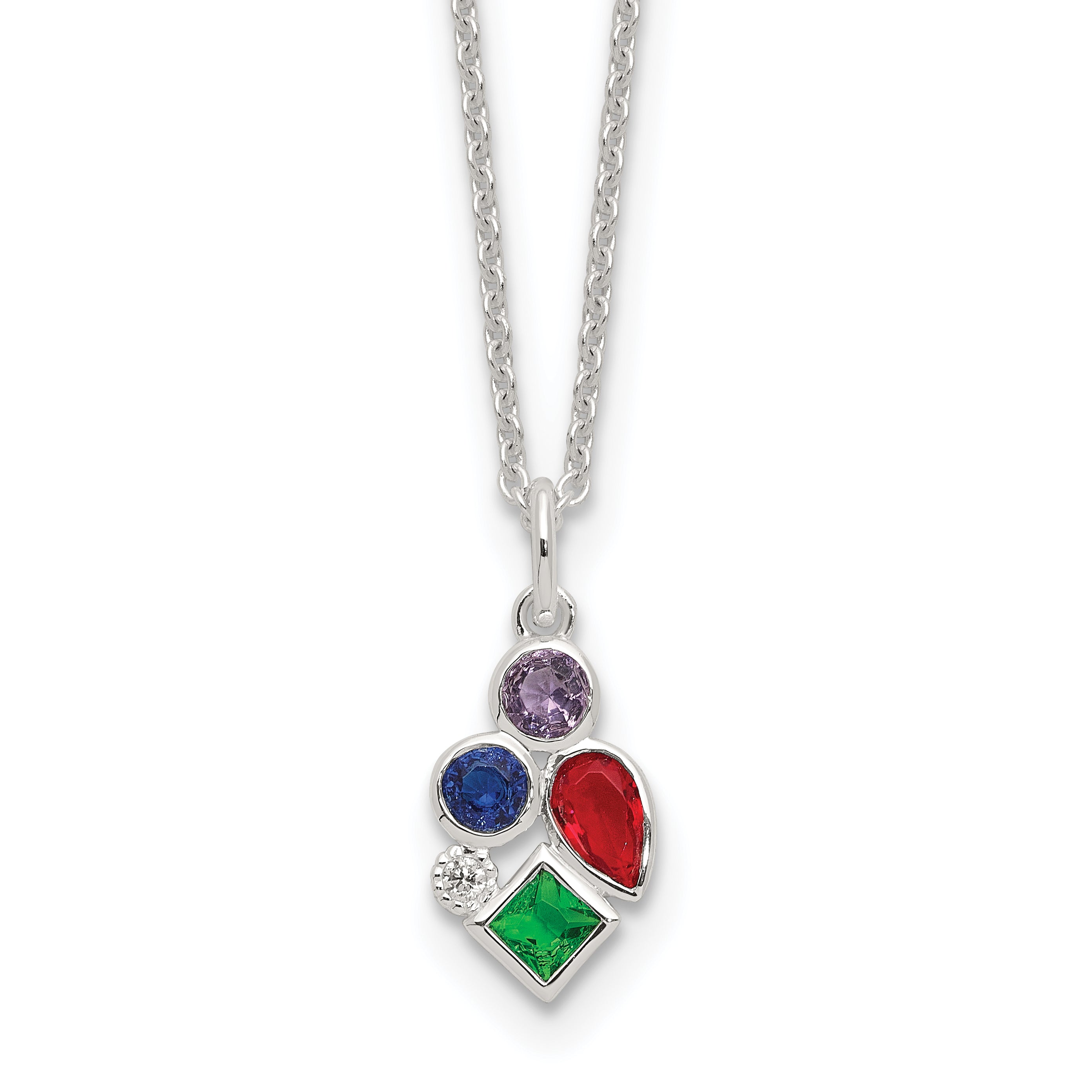 Sterling Silver E-coated Multi Color CZ 17.75in With 2 Inch Extention Necklace Main image