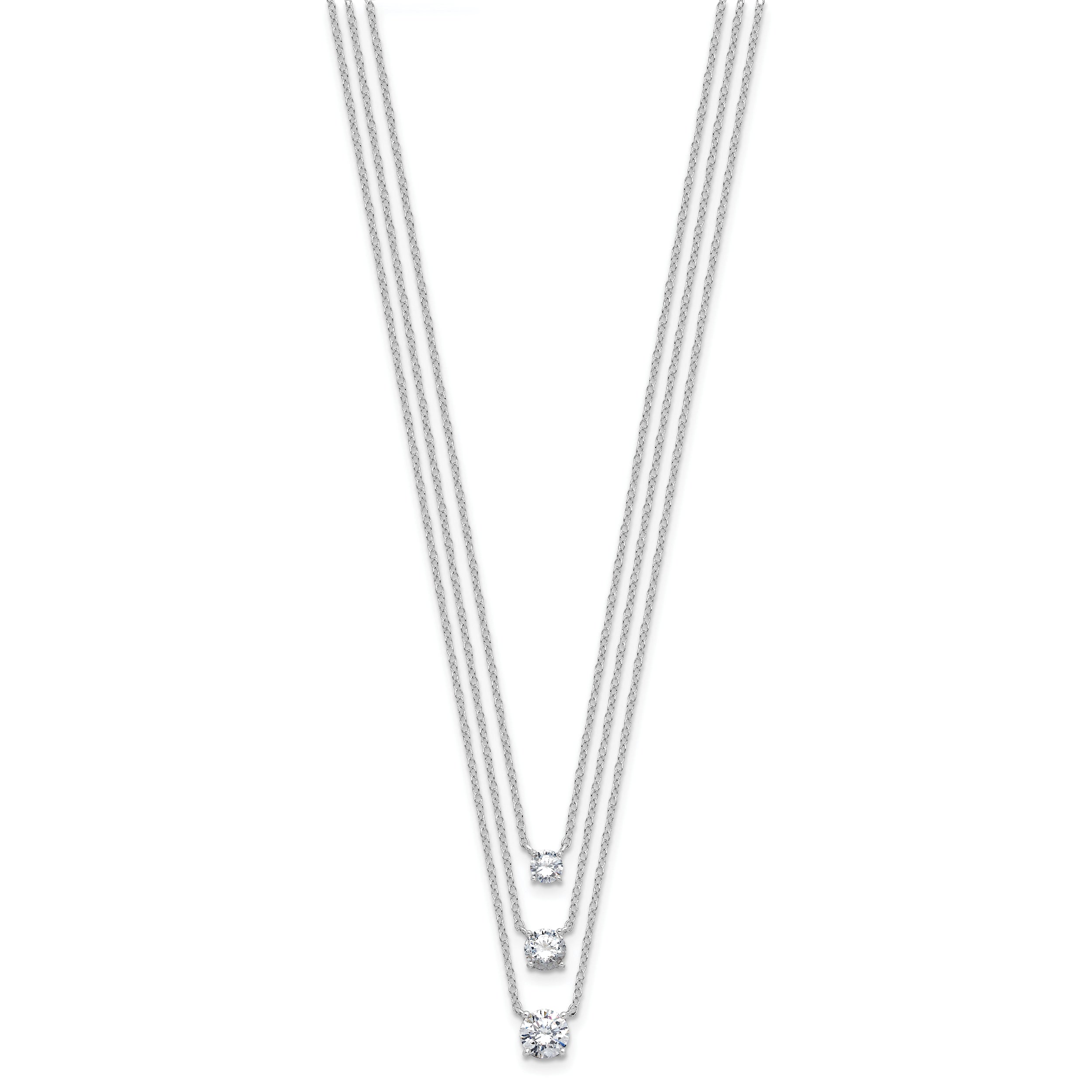 Sterling Silver Rhodium-plated CZ 3-Strand 14.5in w/2in ext Necklace