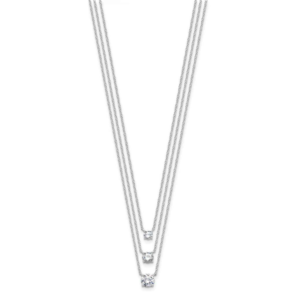 Sterling Silver Rhodium-plated CZ 3-Strand 14.5in w/2in ext Necklace