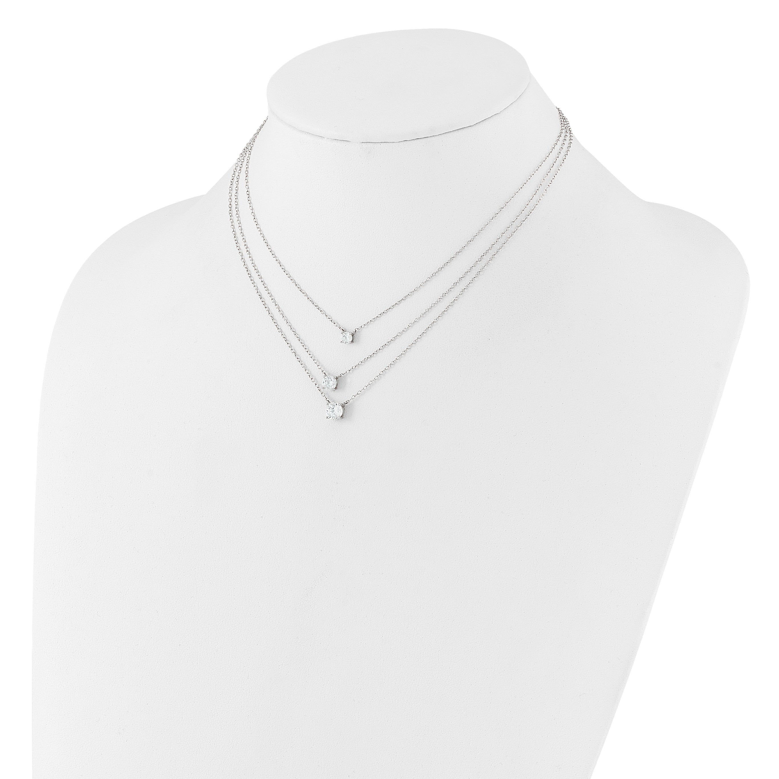 Sterling Silver Rhodium-plated CZ 3-Strand 14.5in w/2in ext Necklace