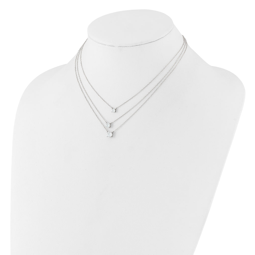 Sterling Silver Rhodium-plated CZ 3-Strand 14.5in w/2in ext Necklace