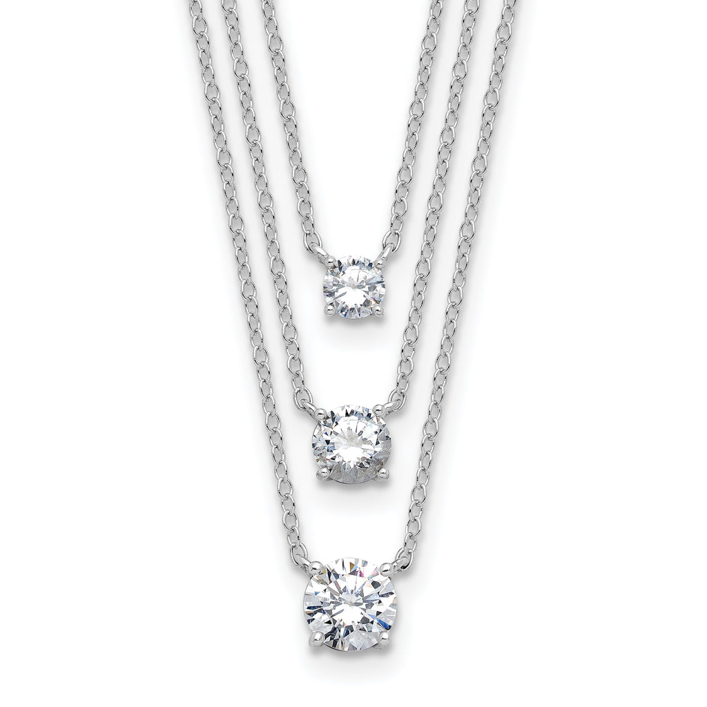 Sterling Silver Rhodium-plated CZ 3-Strand 14.5in w/2in ext Necklace