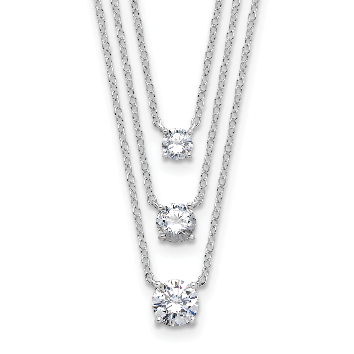 Sterling Silver Rhodium-plated CZ 3-Strand 14.5in w/2in ext Necklace