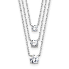 Sterling Silver Rhodium-plated CZ 3-Strand 14.5in w/2in ext Necklace