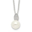 Sterling Silver Polished CZ and Simulated Pearl Necklace