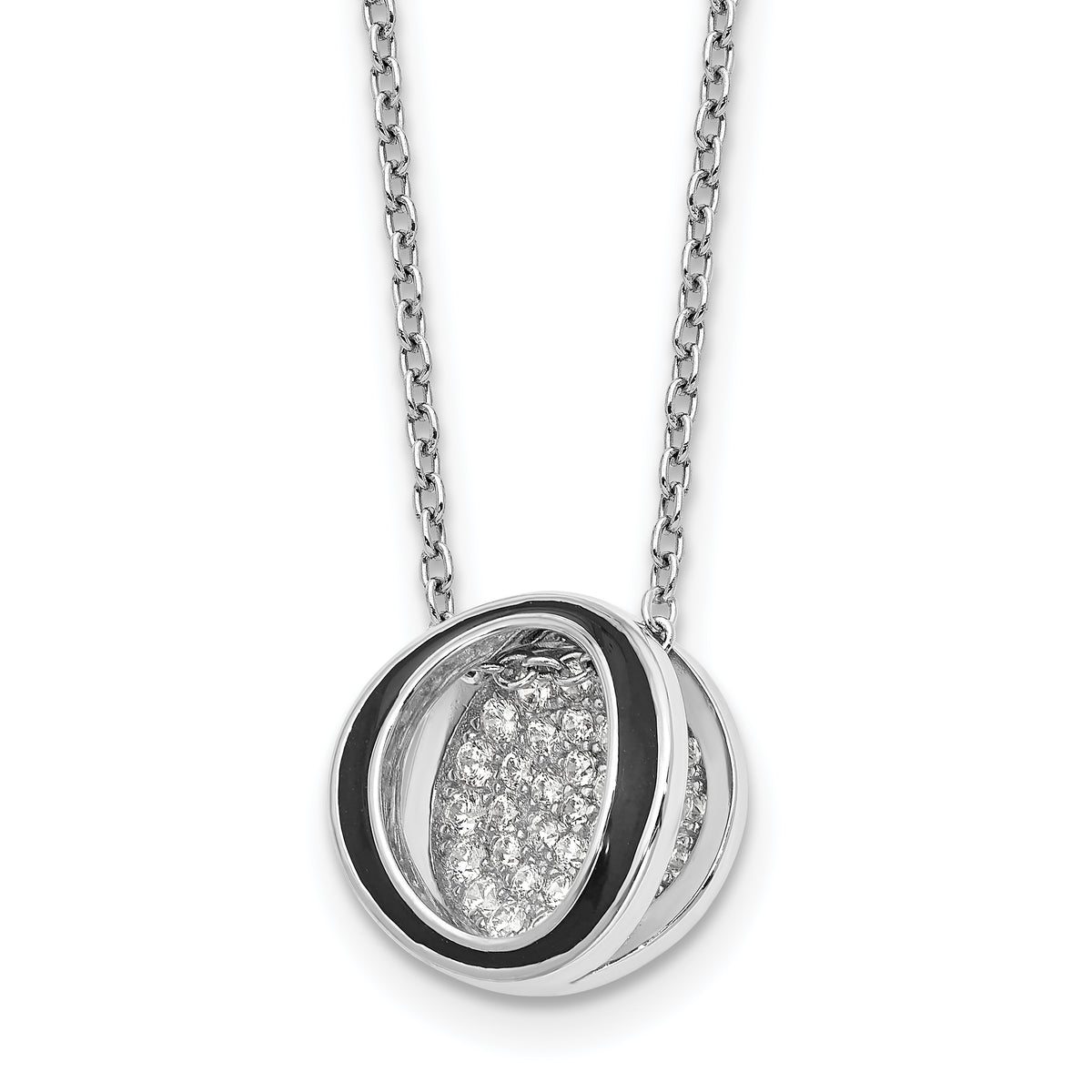 Sterling Silver Rhodium-Rhodium-Plated CZ Enameled Open Round Necklace