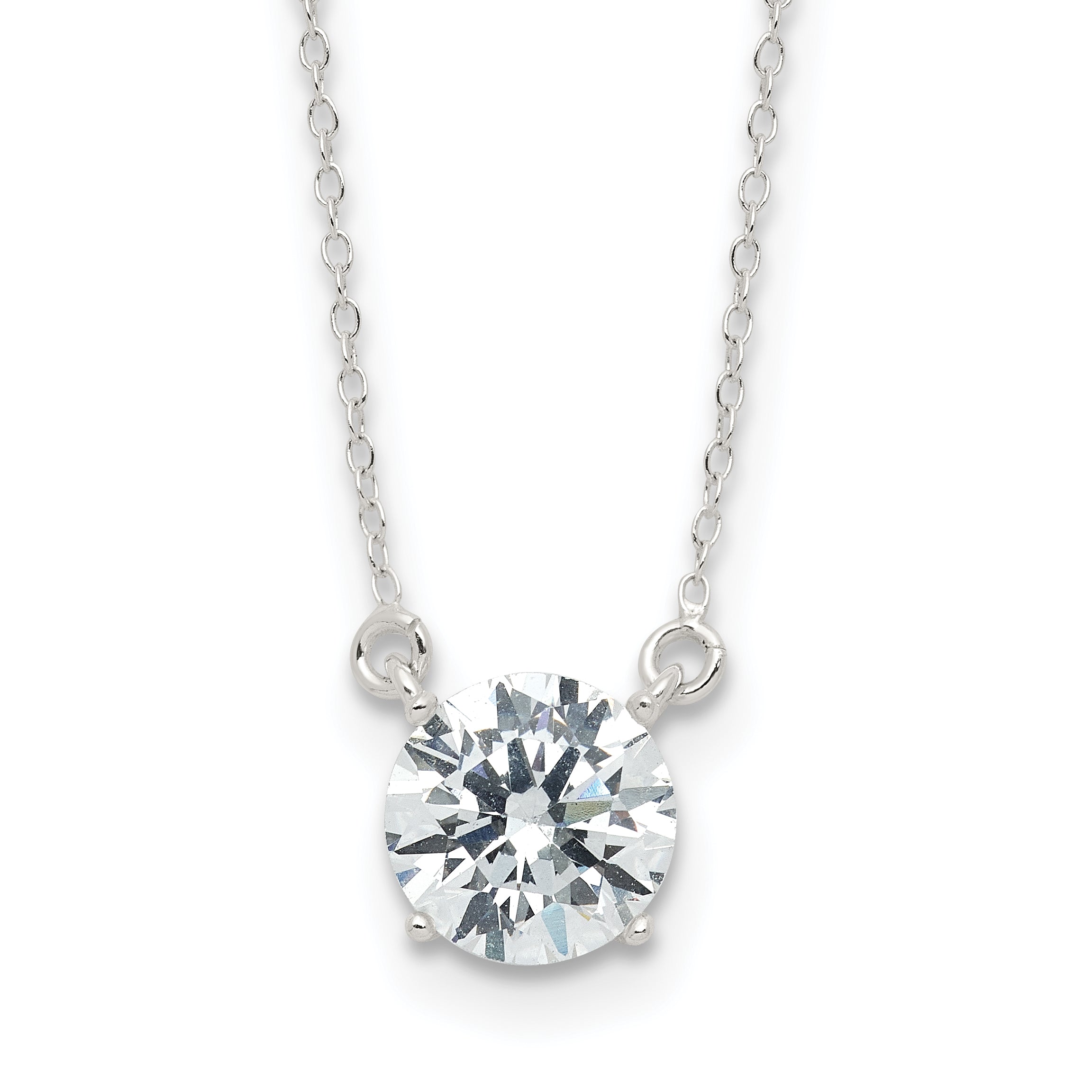 Sterling Silver Rhodium-Rhodium-Plated Polished Round 8mm CZ Necklace