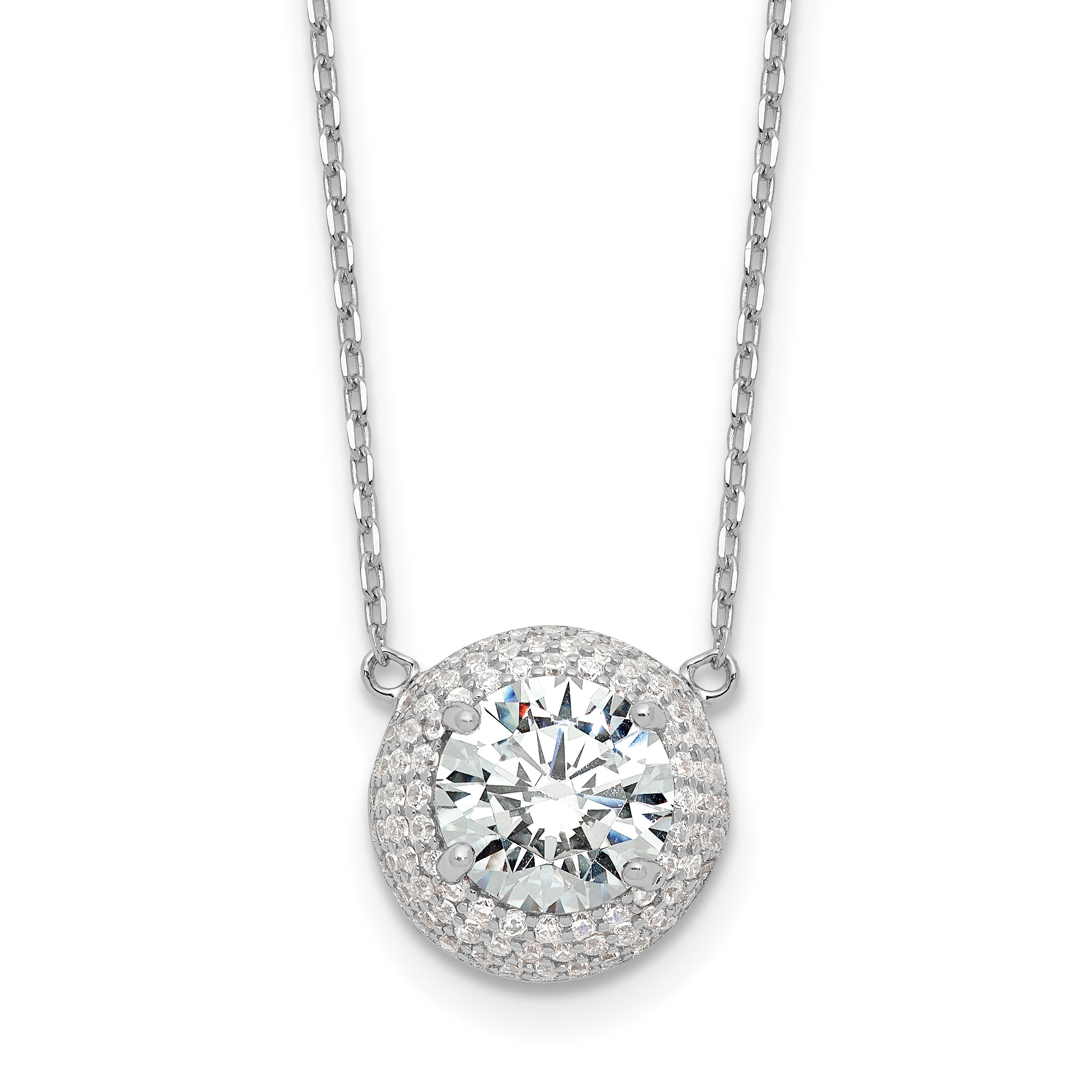 Sterling Silver Rhodium-Rhodium-Plated 8mm CZ 16in With 2 Inch Extention. Necklace Main image