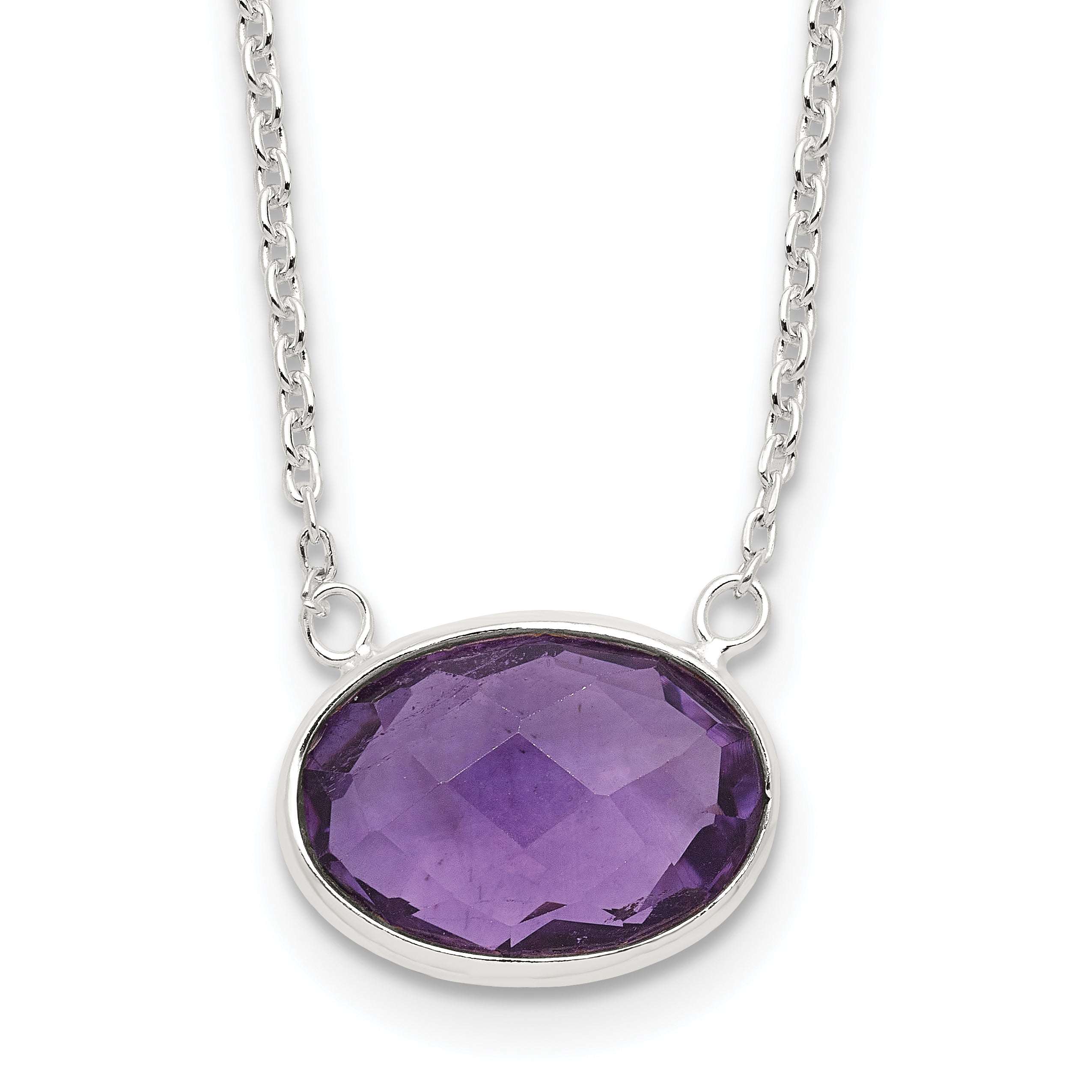 Sterling Silver Polished Oval Purple CZ 16.25in w/1in ext Necklace Main image