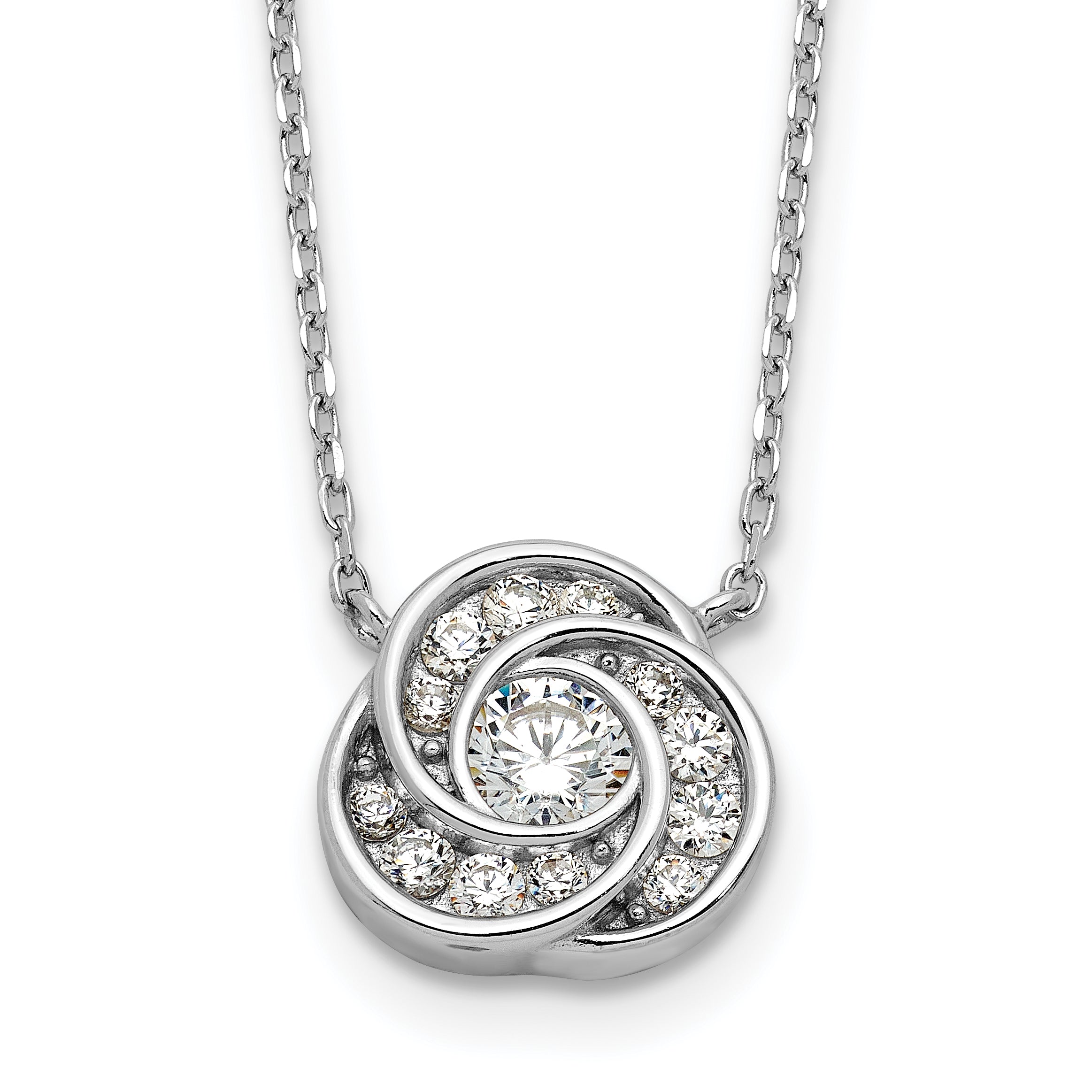 Sterling Silver Rhodium-Rhodium-Plated CZ Love Knot 16in With 2 Inch Extention Necklace