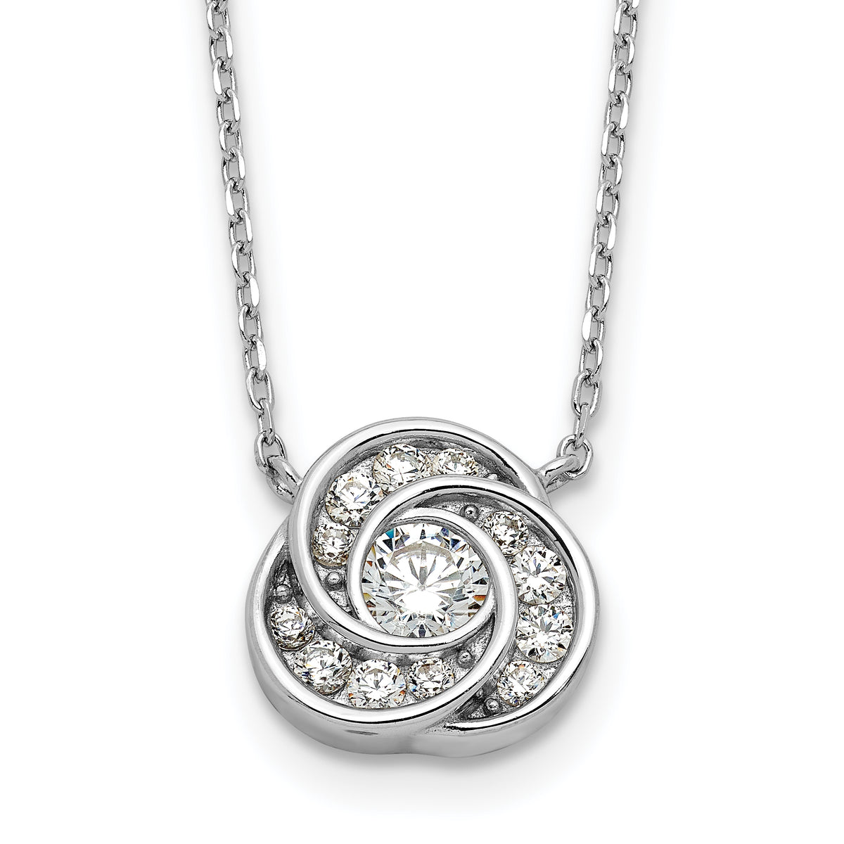 Sterling Silver Rhodium-Rhodium-Plated CZ Love Knot 16in With 2 Inch Extention Necklace