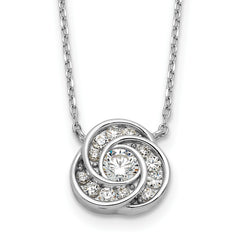 Sterling Silver Rhodium-Rhodium-Plated CZ Love Knot 16in With 2 Inch Extention Necklace