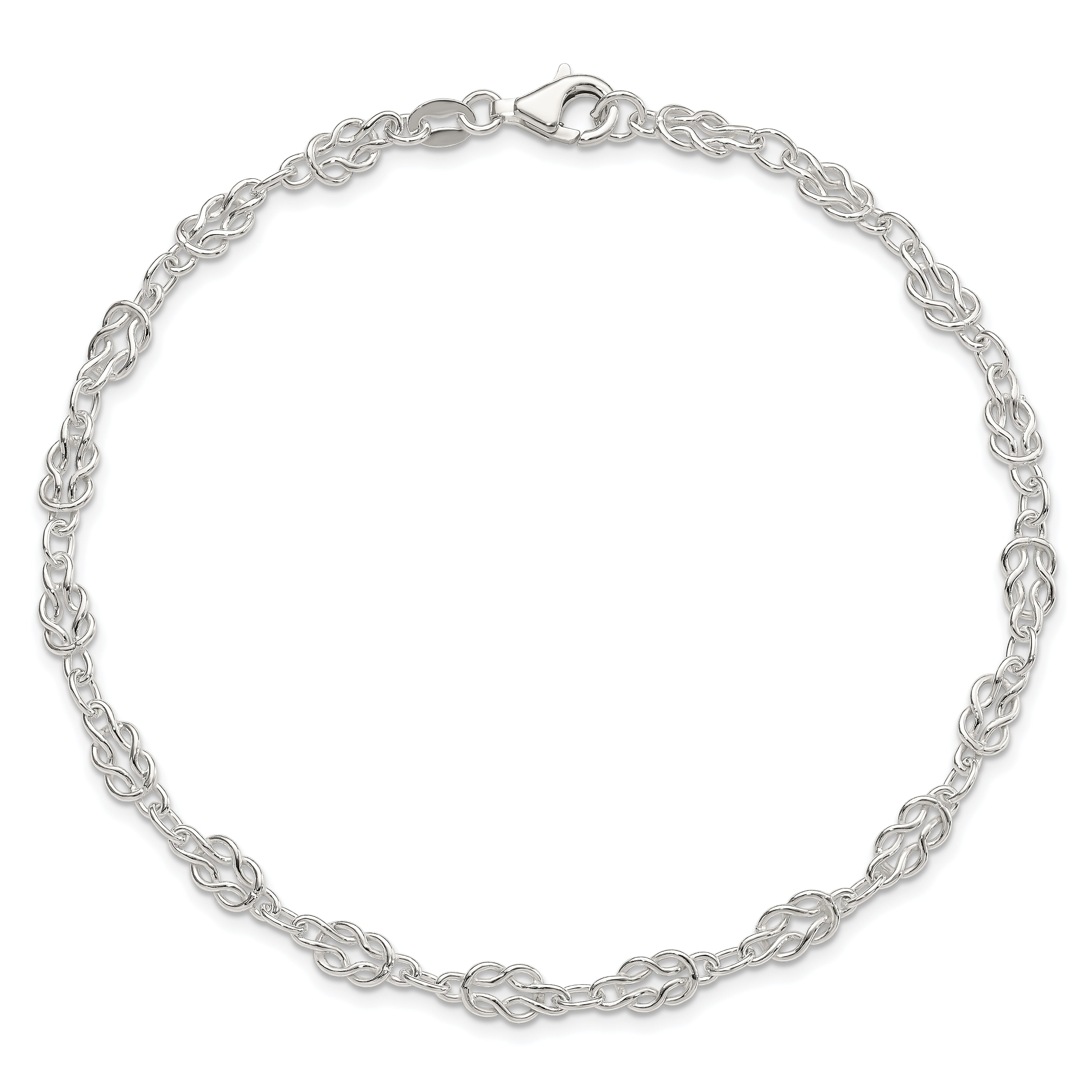 Sterling Silver 10inch Solid Polished Fancy Knot-Link Anklet