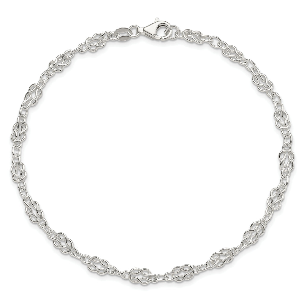 Sterling Silver 10inch Solid Polished Fancy Knot-Link Anklet