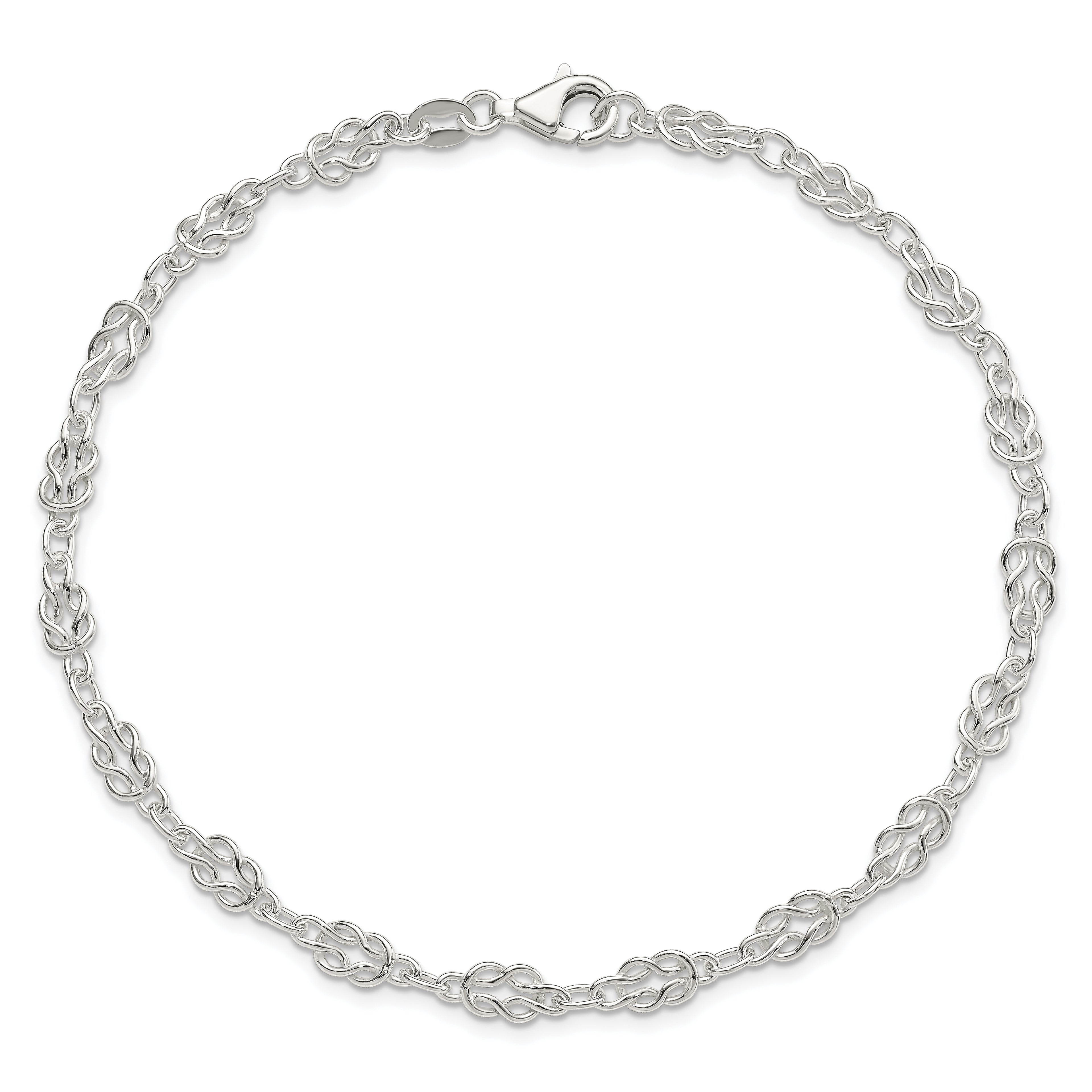 Sterling Silver 10inch Solid Polished Fancy Knot-Link Anklet