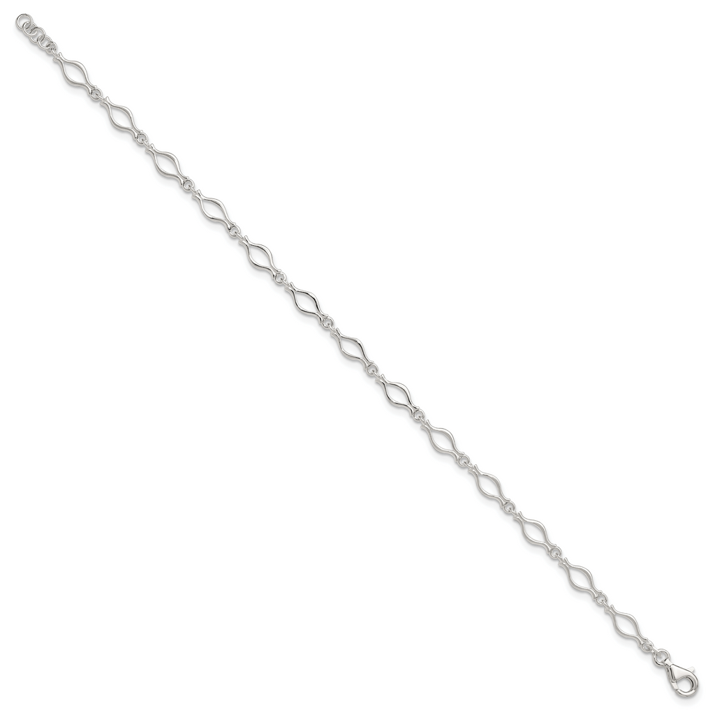 Sterling Silver 10inch Solid Polished Fancy Link Anklet