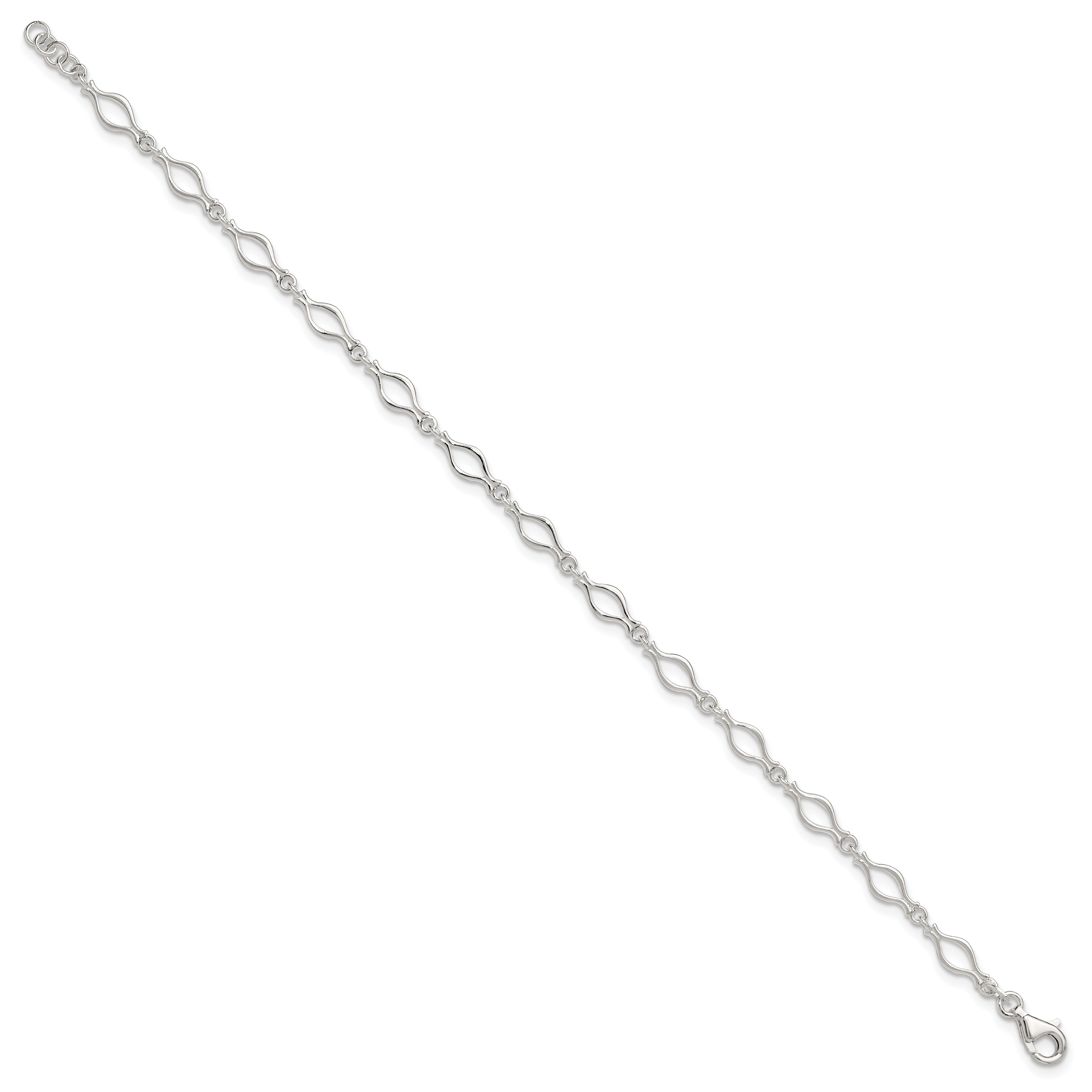 Sterling Silver 10inch Solid Polished Fancy Link Anklet