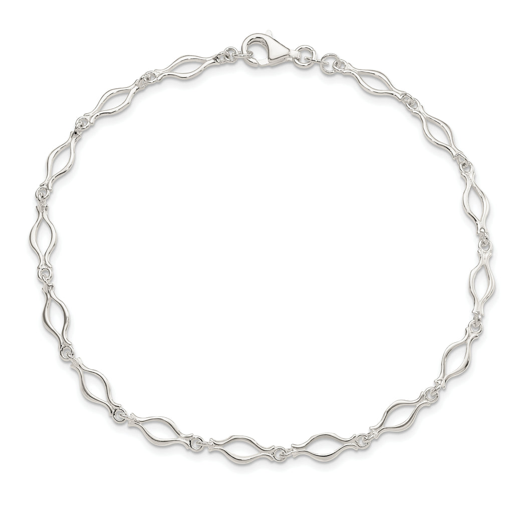 Sterling Silver 10inch Solid Polished Fancy Link Anklet