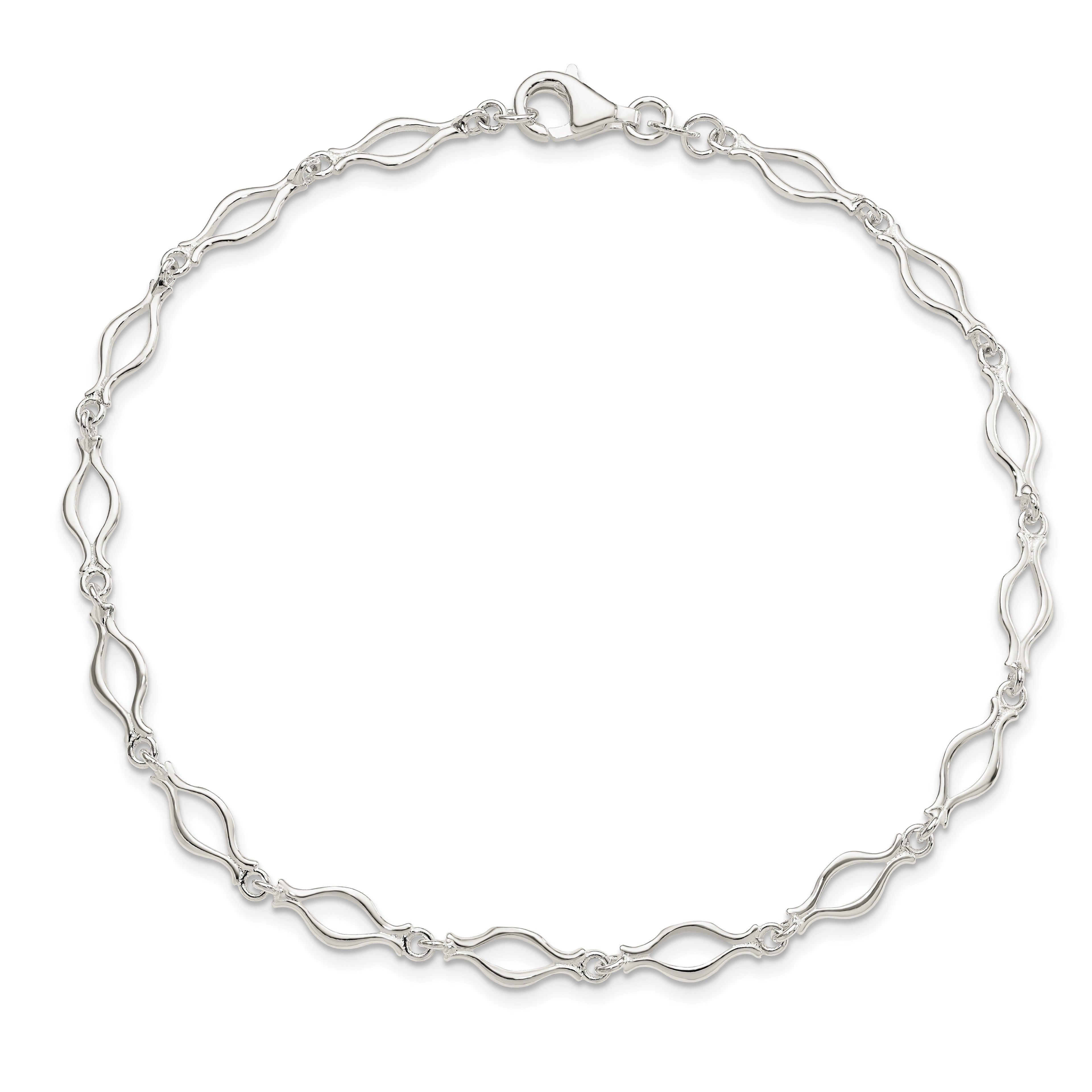 Sterling Silver 10inch Solid Polished Fancy Link Anklet