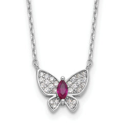 Sterling Silver Rhodium-Rhodium-Plated Red White CZ Butterfly With 2 Inch Extention Necklace