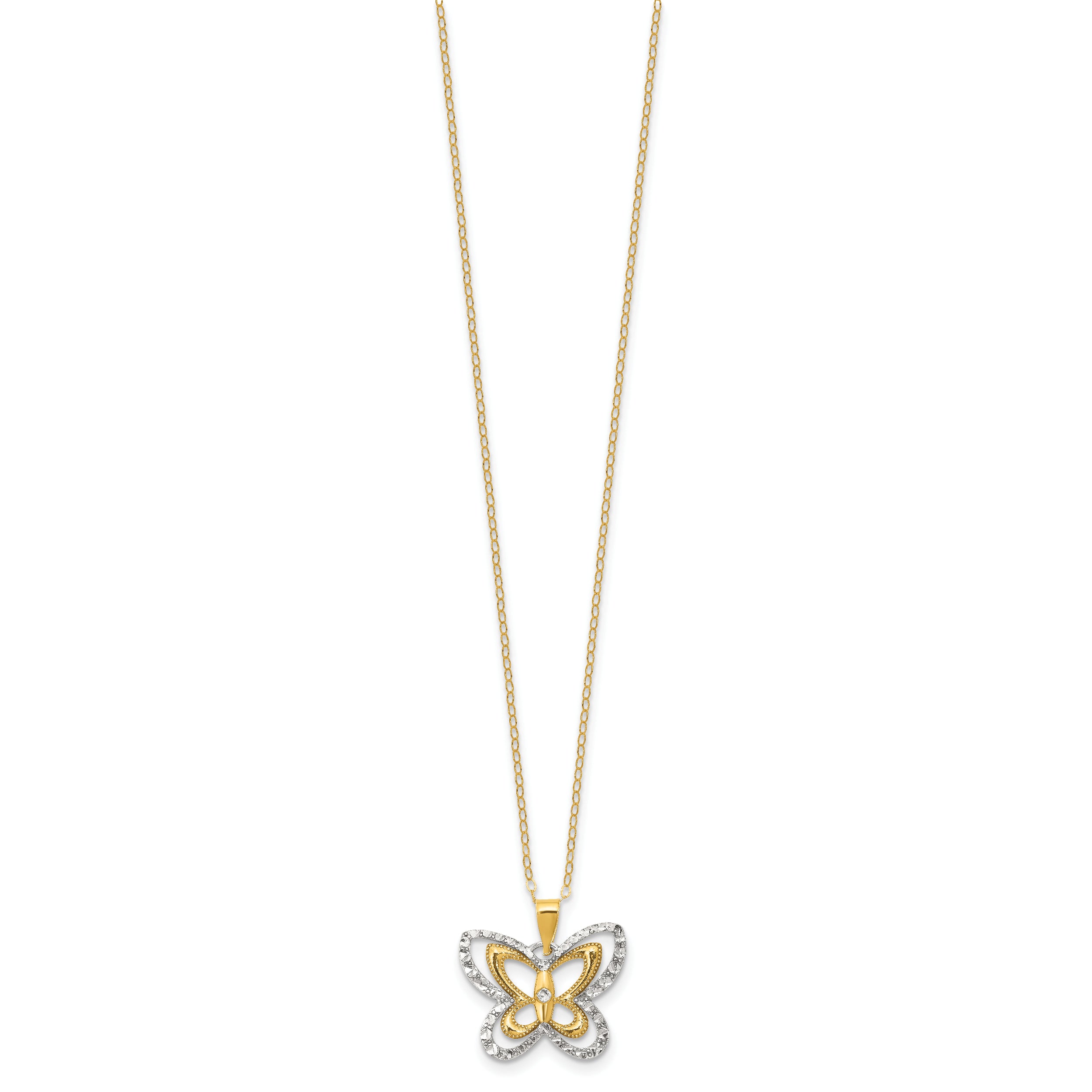 Sterling Silver Gold-tone White Rhodium D/C 16in With 2in ext. Necklace