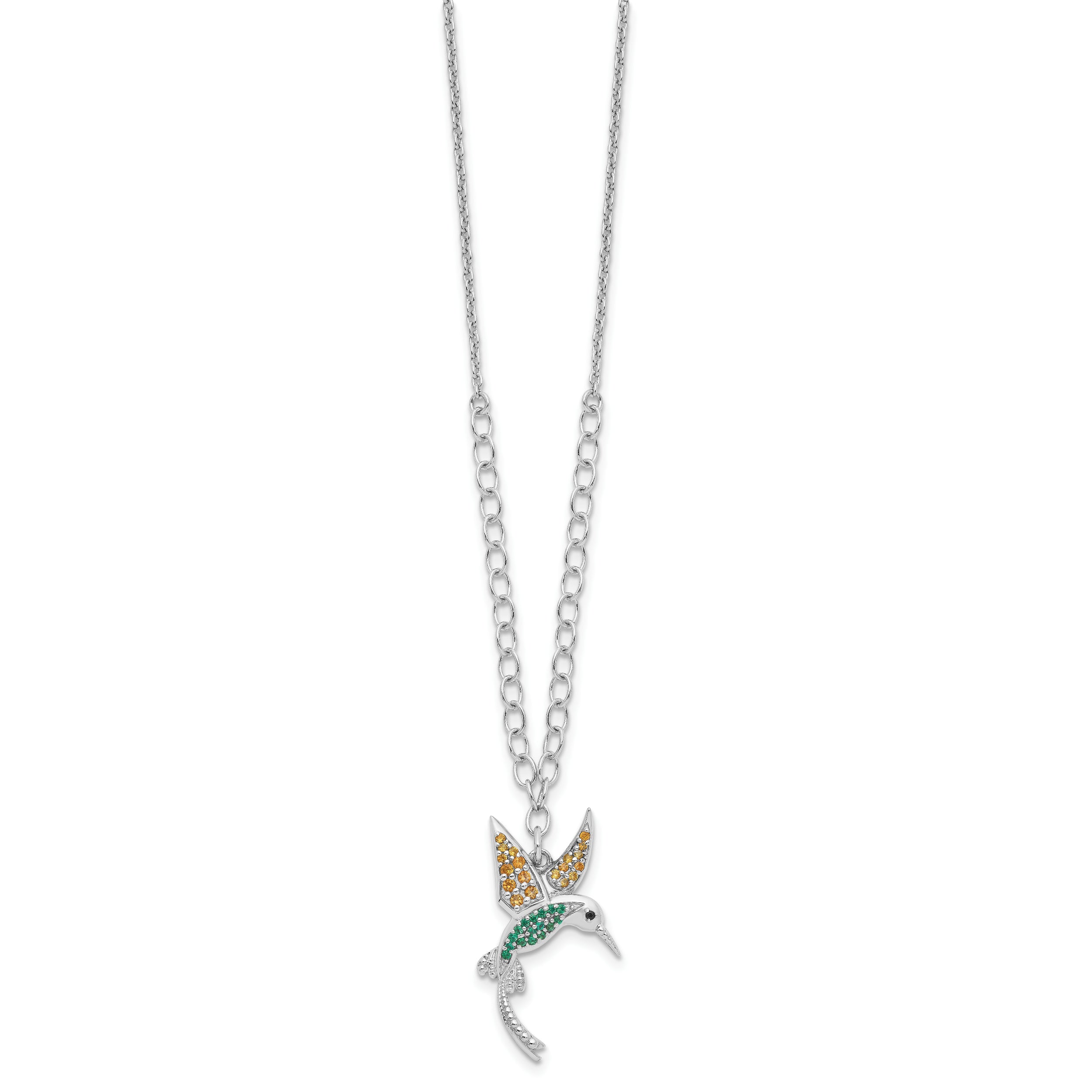 Sterling Silver Rhod-pltd CZ/Crystal Hummingbird 16in With 2in ext Necklace