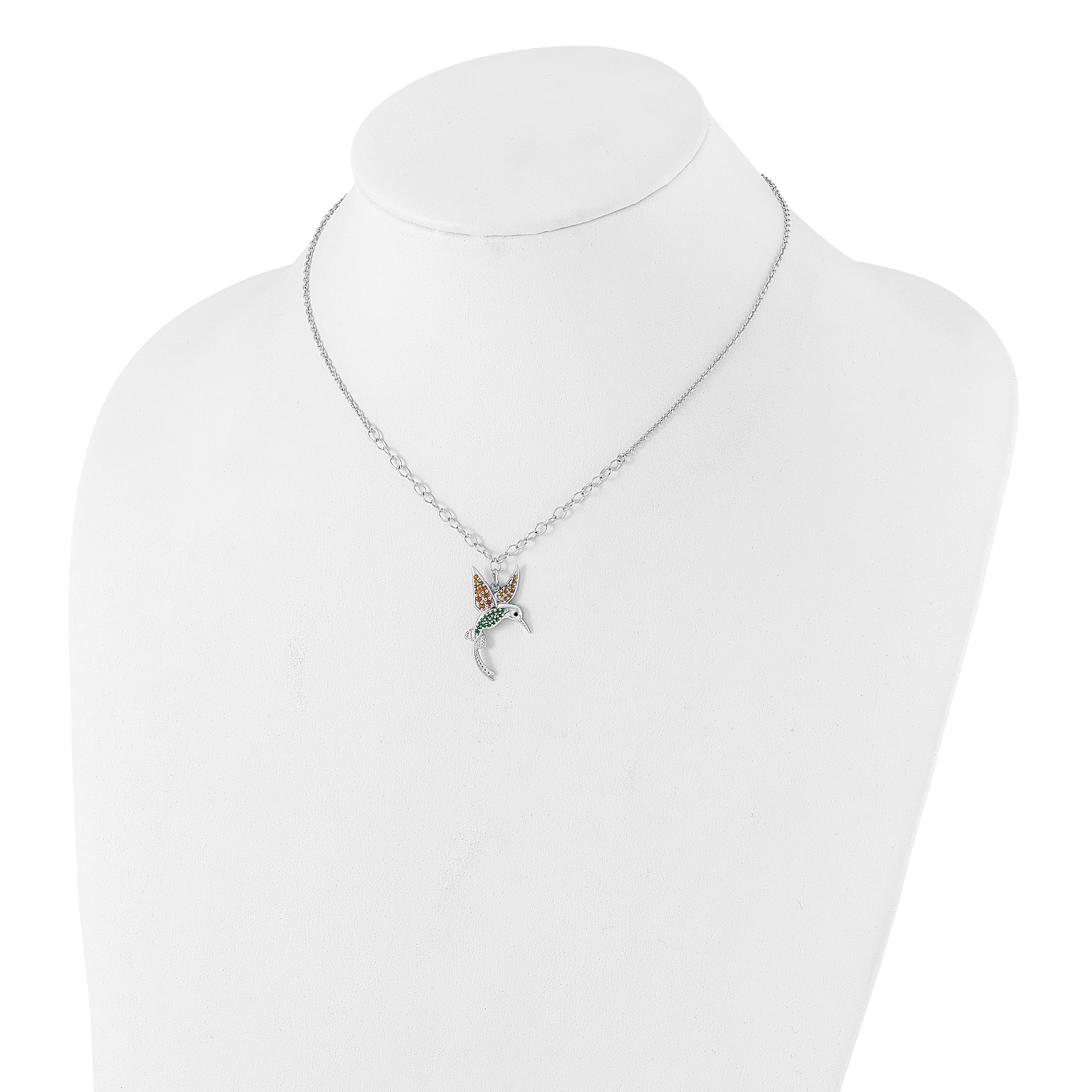 Sterling Silver Rhod-pltd CZ/Crystal Hummingbird 16in With 2in ext Necklace