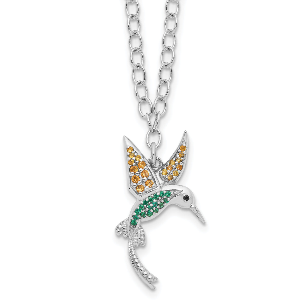 Sterling Silver Rhod-pltd CZ/Crystal Hummingbird 16in With 2in ext Necklace