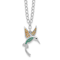 Sterling Silver Rhod-pltd CZ/Crystal Hummingbird 16in With 2in ext Necklace