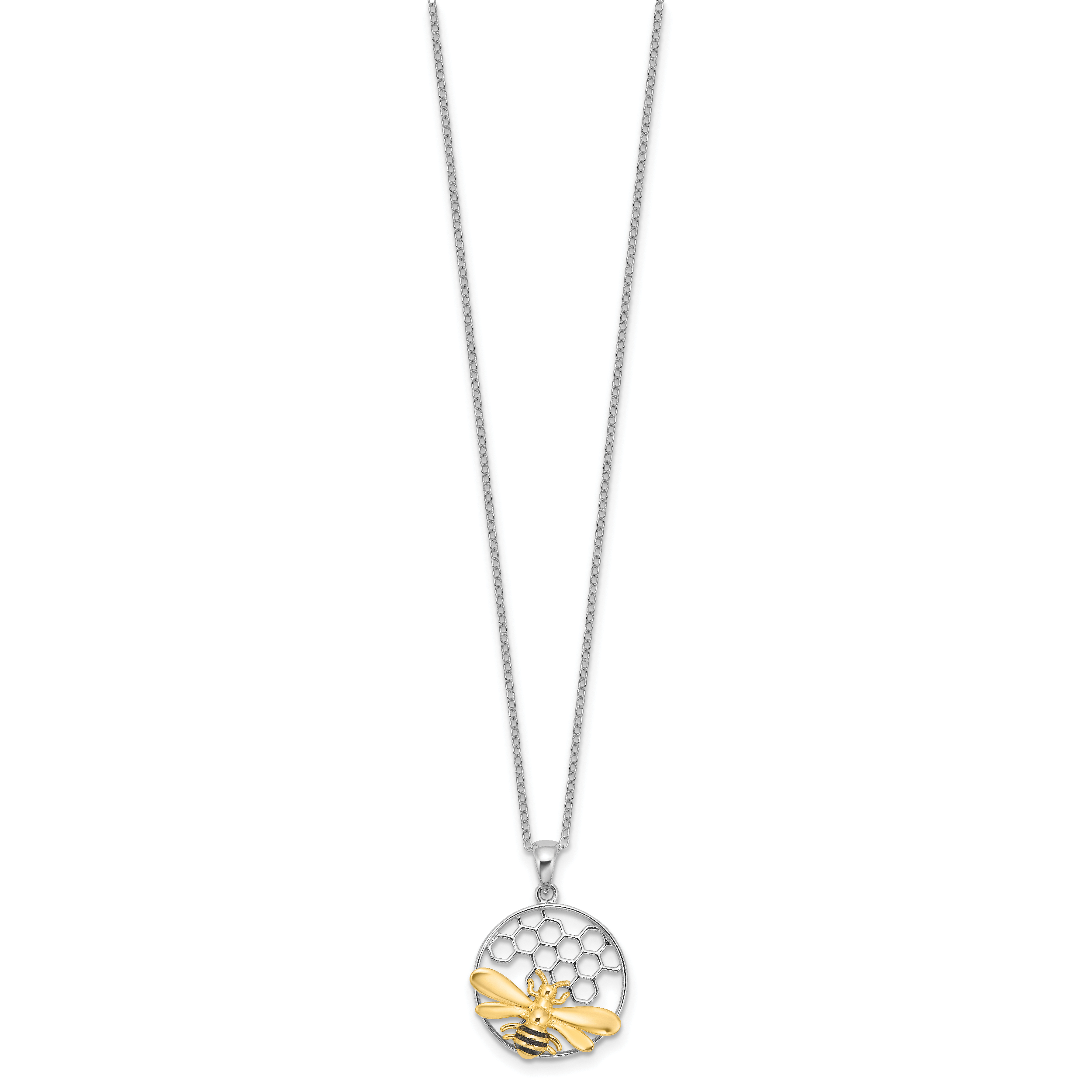 Sterling Silver Rhodium/Gold-tone Enameled Bee 18in Necklace Secondary image