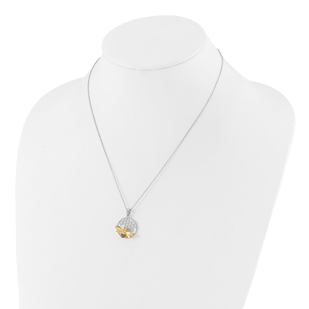 Sterling Silver Rhodium/Gold-tone Enameled Bee 18in Necklace