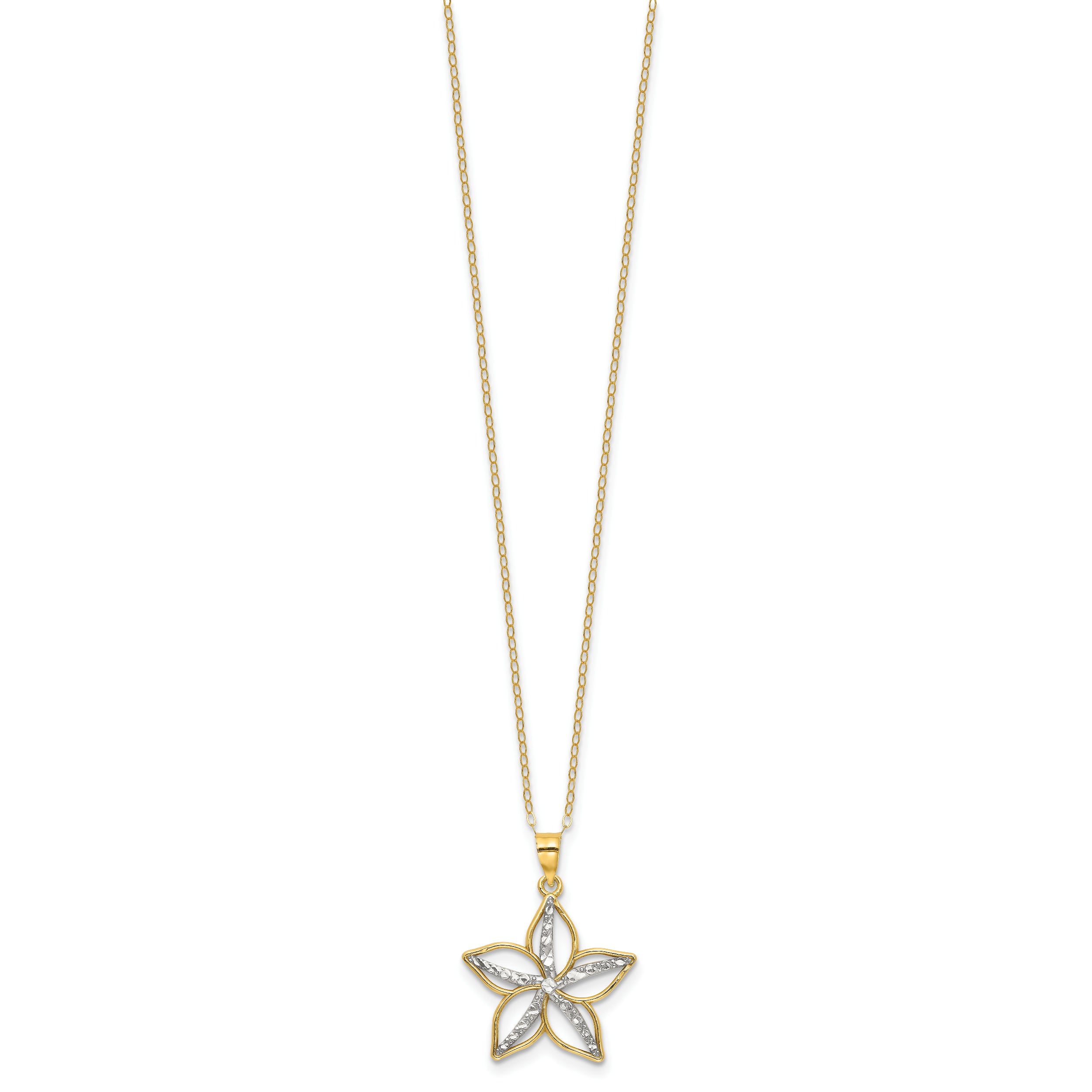 Sterling Silver Gold-tone White Rhod D/C Flower With 2in ext. Necklace