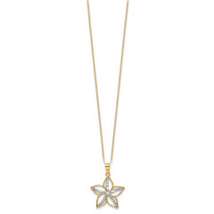 Sterling Silver Gold-tone White Rhod D/C Flower With 2in ext. Necklace