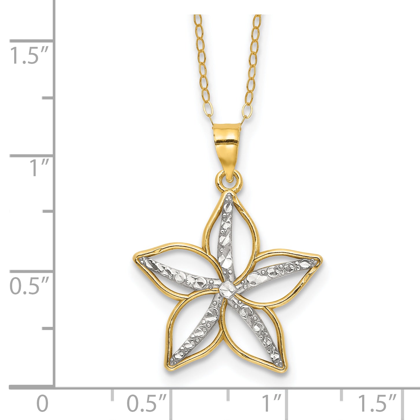 Sterling Silver Gold-tone White Rhod D/C Flower With 2in ext. Necklace