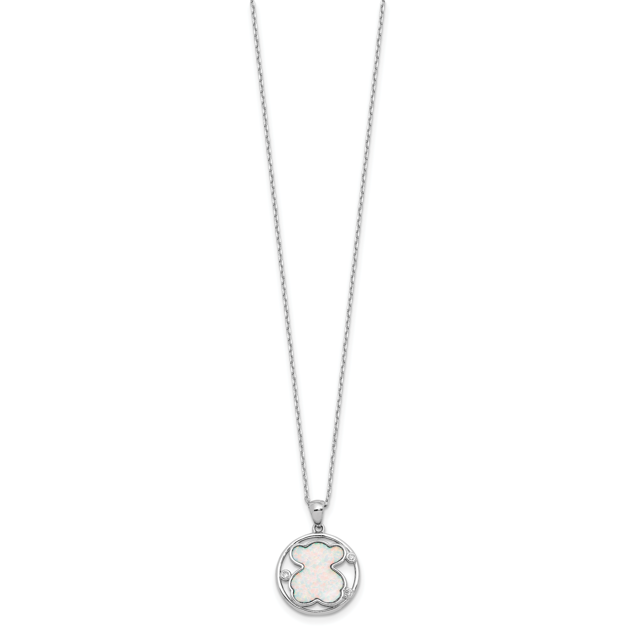 Sterling Silver RH-plated CZ Cr Opal Inlay Bear 16in With 2in ext Necklace Secondary image