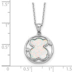 Sterling Silver RH-plated CZ Cr Opal Inlay Bear 16in With 2in ext Necklace