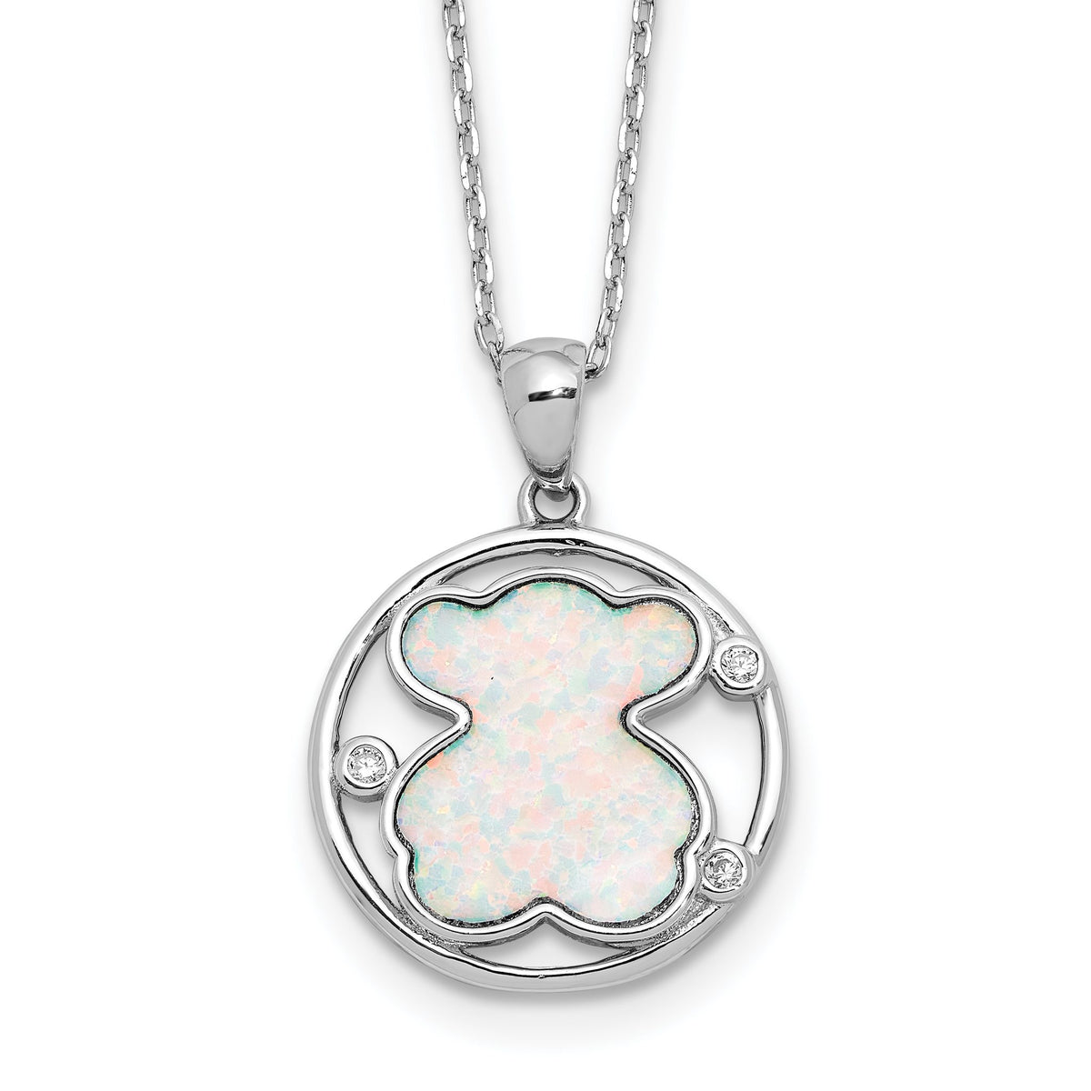 Cubic Zirconia Opal Inlay Bear Necklace in Sterling Silver with Extender, 16 Inch - Sophia Jewelers Main image