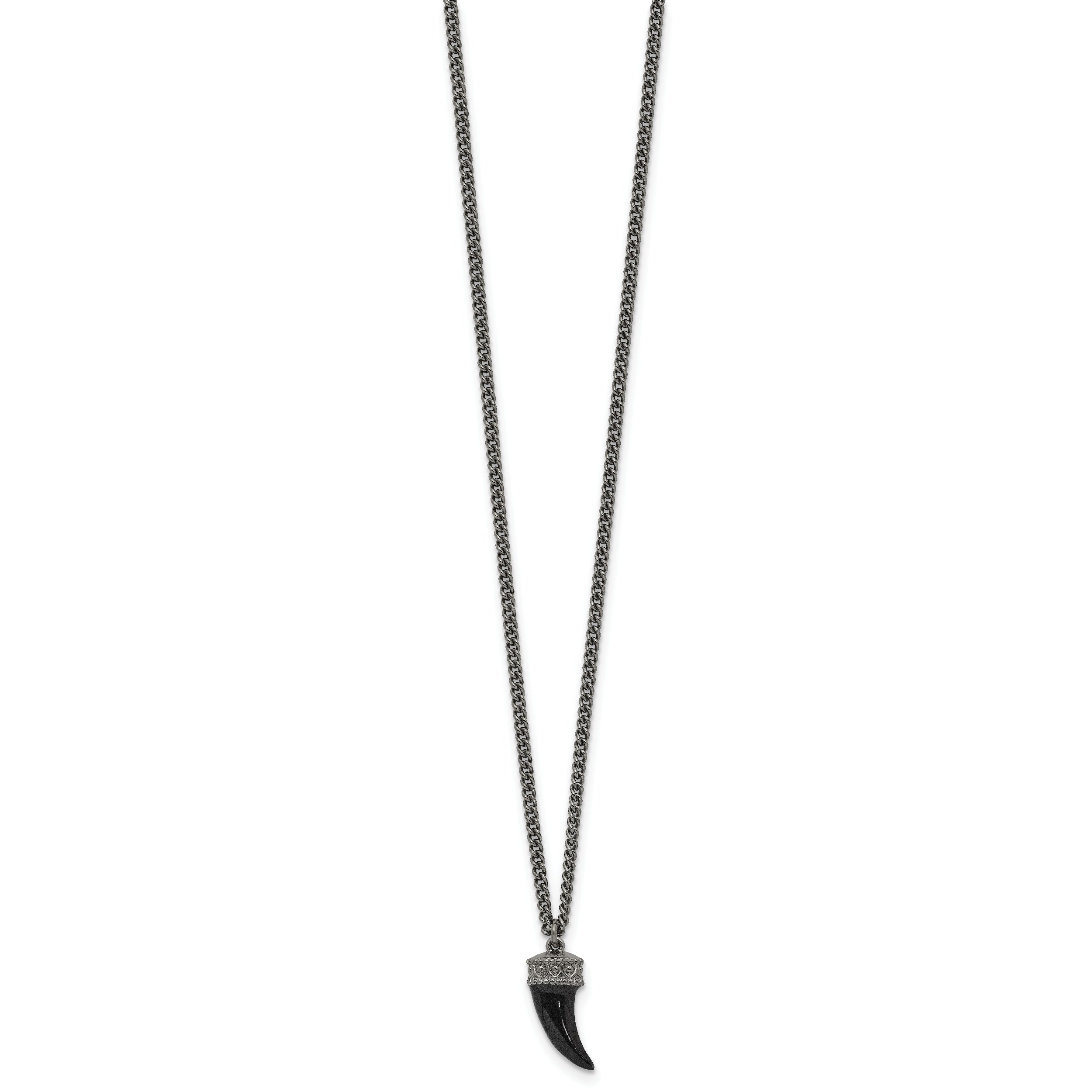Sterling Silver Antiqued Enamel 3D Horn With 1.5 in ext. Necklace