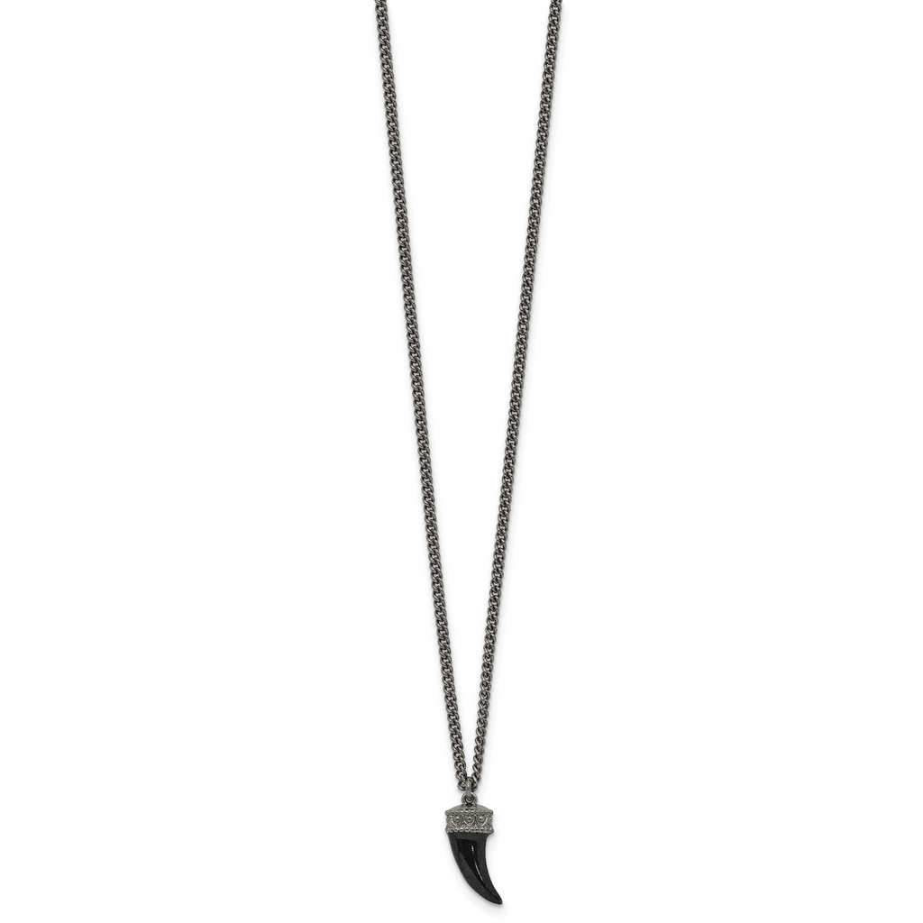 Sterling Silver Antiqued Enamel 3D Horn With 1.5 in ext. Necklace