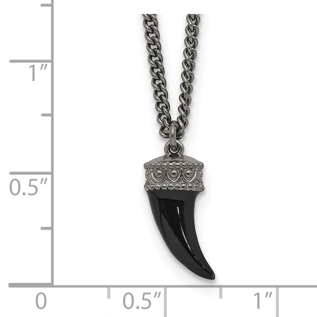 Sterling Silver Antiqued Enamel 3D Horn With 1.5 in ext. Necklace