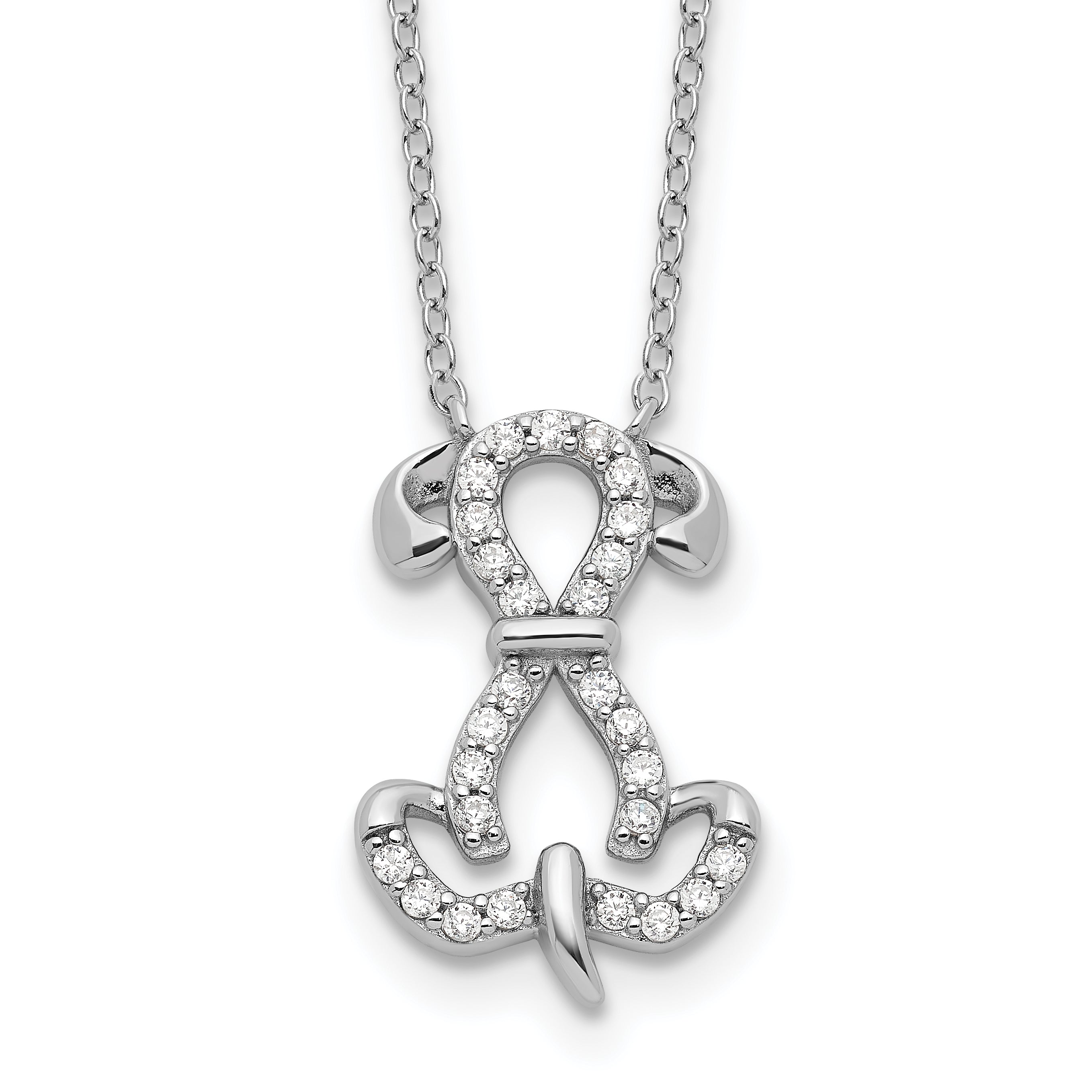 Sterling Silver Rhodium-Rhodium-Plated  CZ Dog With 2 Inch Extention Necklace