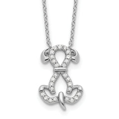 Sterling Silver Rhodium-Rhodium-Plated  CZ Dog With 2 Inch Extention Necklace
