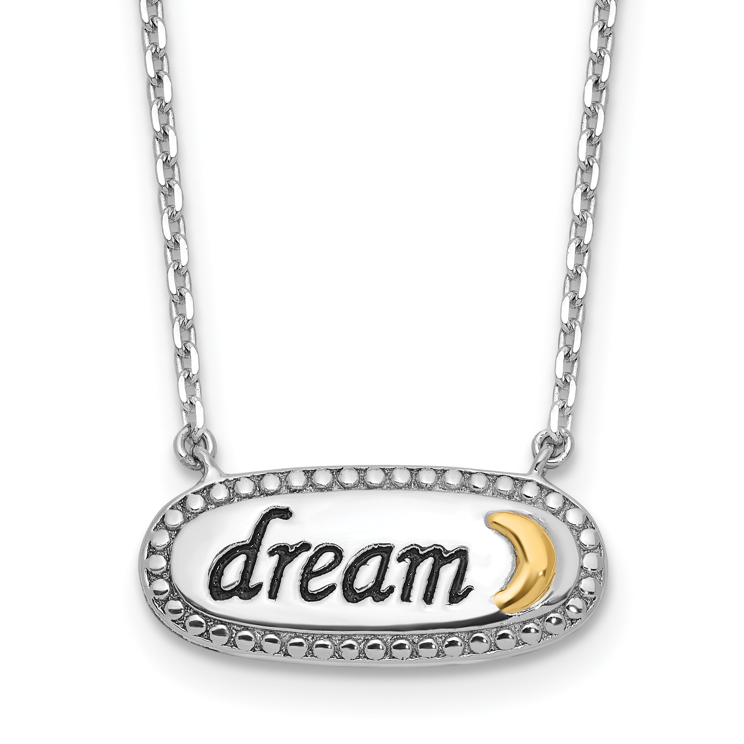 Sterling Silver w/14k AccentRhodium-Rhodium-Plated Enamel DREAM w/2 in ext Necklace Main image