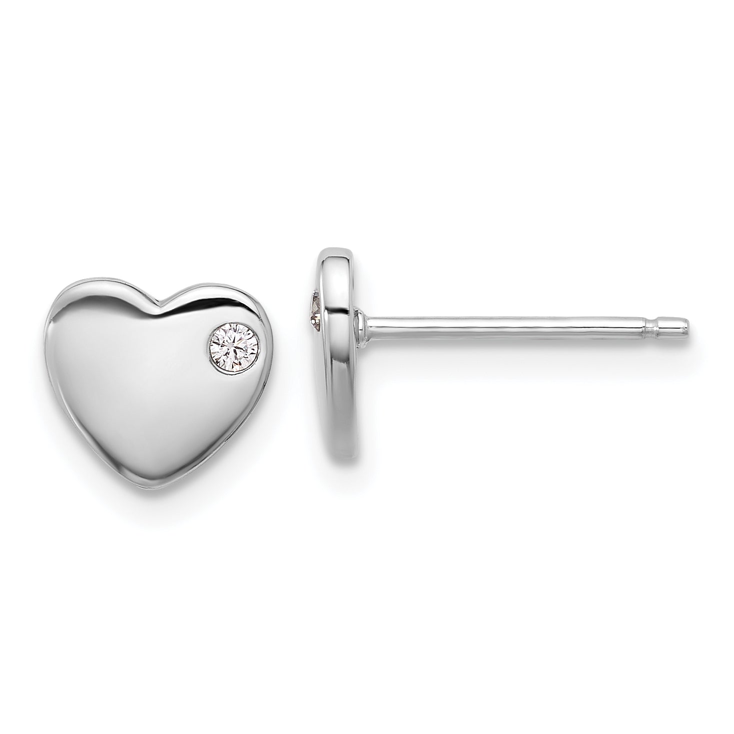 Sterling Silver RH-plated CZ Heart 18in Necklace and Post Earring Set Secondary image