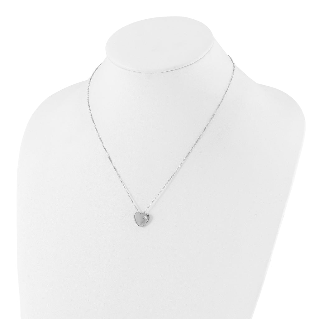 Sterling Silver RH-plated CZ Heart 18in Necklace and Post Earring Set