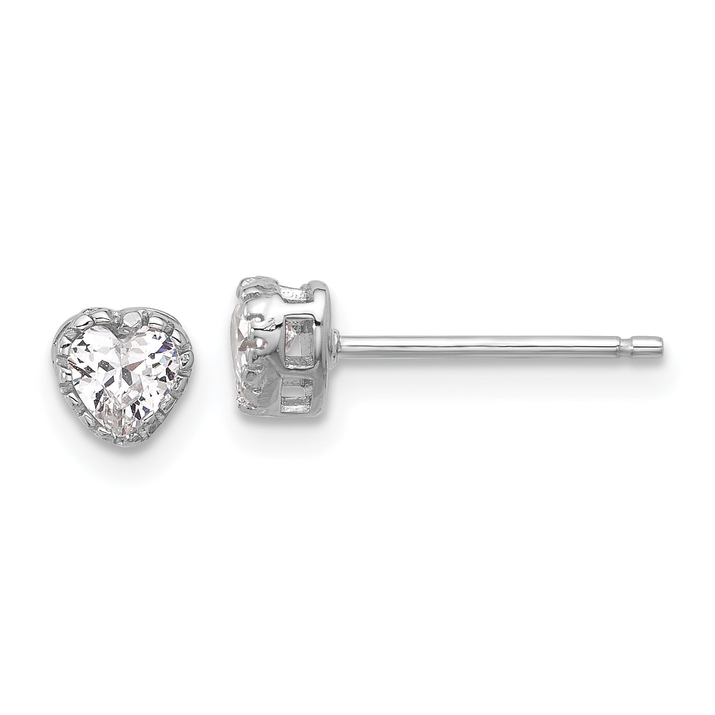 Sterling Silver Rhodium-plated Polished CZ Heart Children's 13in w/2in Ext. Necklace & Stud Earring Set Secondary image